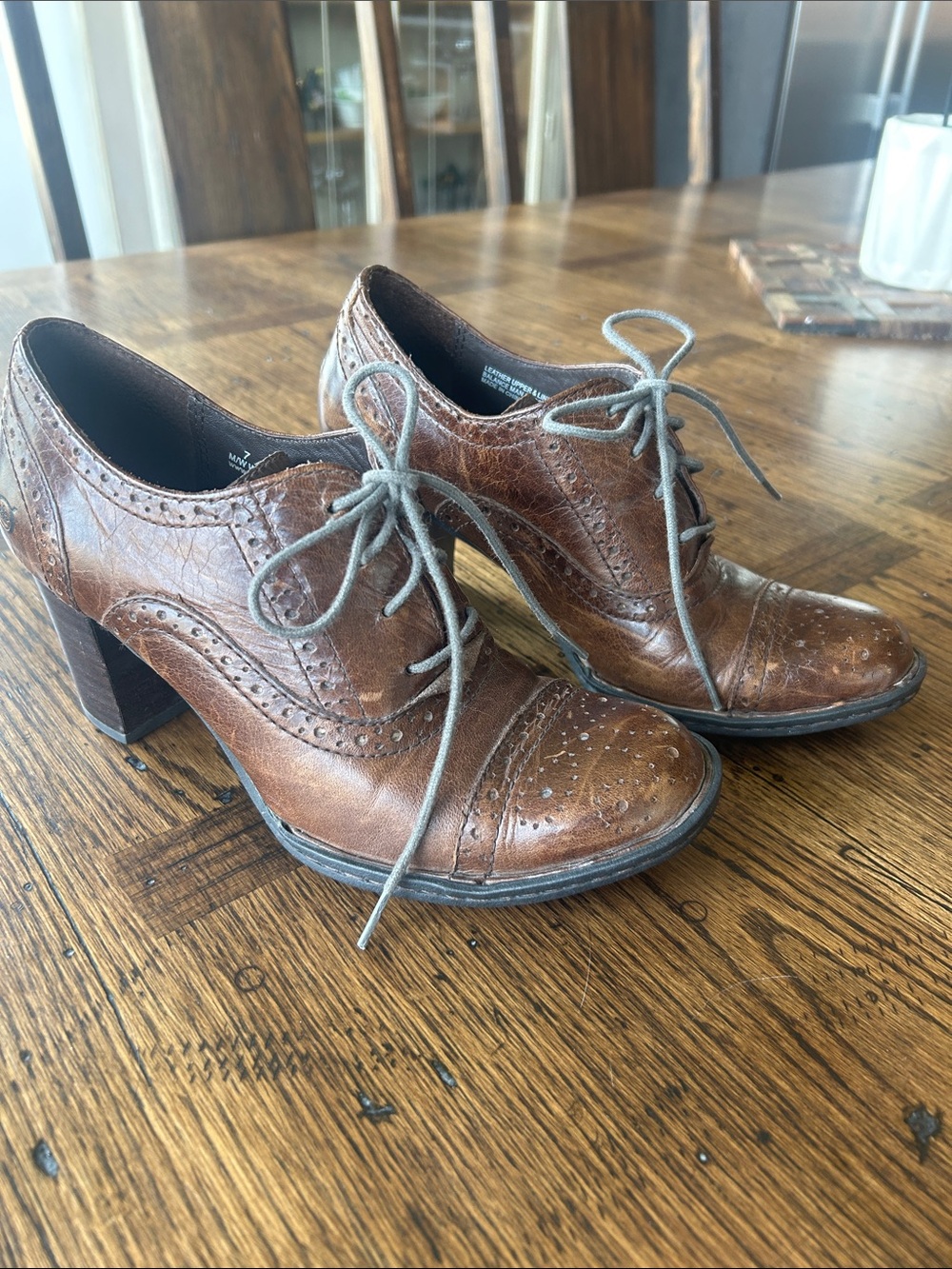 Born Brown Lace-Up Heeled Oxfords